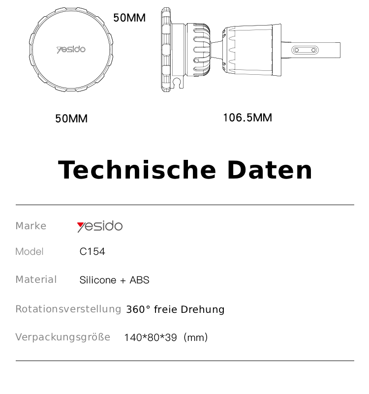 Magnetische Autolüftungshalterung – 360° Kugelgelenk - inkl. Metallplatten