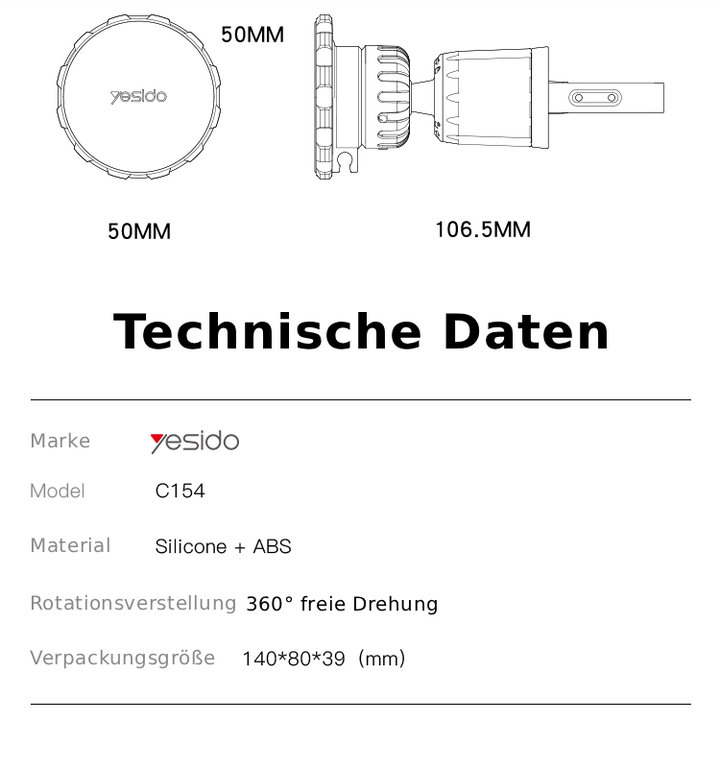 Magnetische Autolüftungshalterung – 360° Kugelgelenk - inkl. Metallplatten