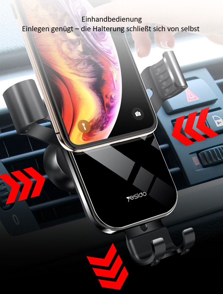 YESIDO Schwerkraft Auto-Handyhalterung aus Aluminium &amp; Glas
