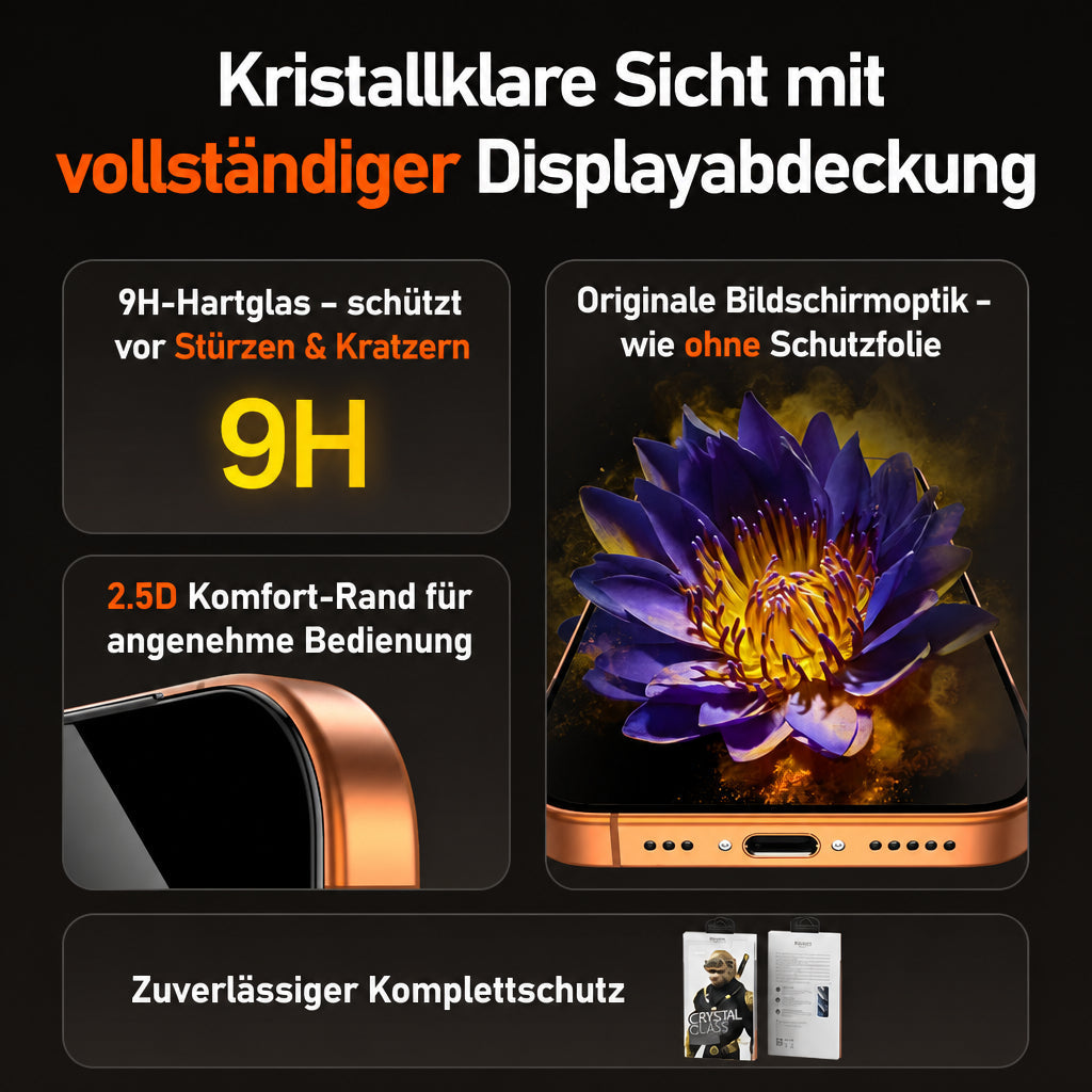 Panzerglas für iPhone 17 / 16 Pro Max – 9H Displayschutz