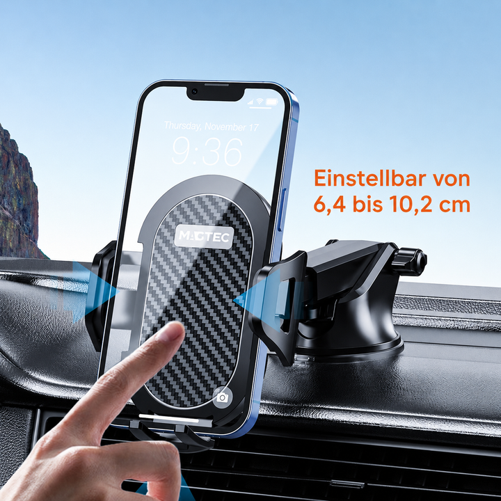 Handyhalterung Saugnapf mit ausziehbaren Teleskoparm – Carbon-Optik