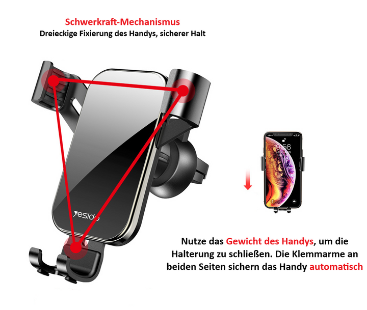 YESIDO Schwerkraft Auto-Handyhalterung aus Aluminium &amp; Glas