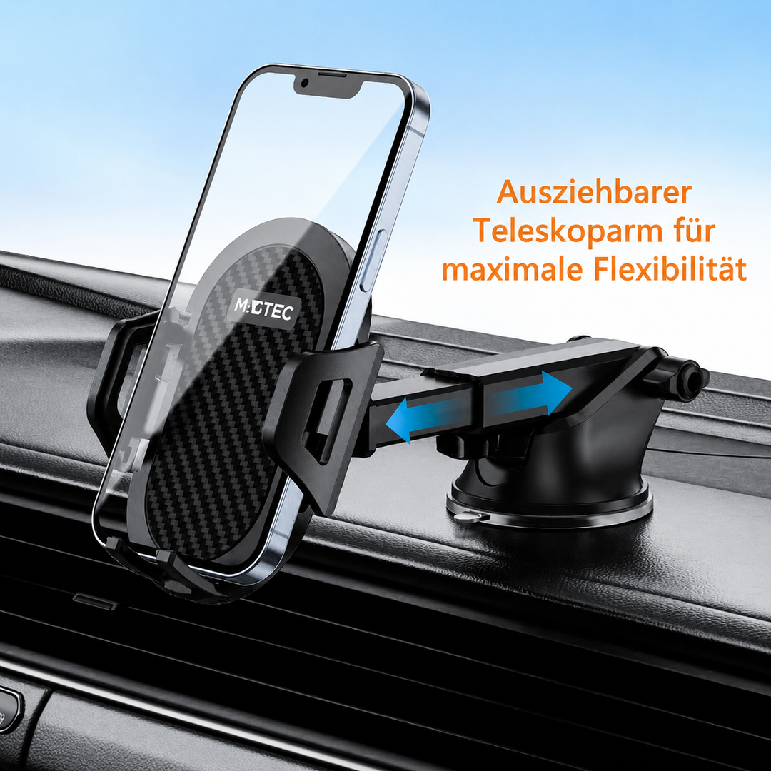 Handyhalterung Saugnapf mit ausziehbaren Teleskoparm – Carbon-Optik