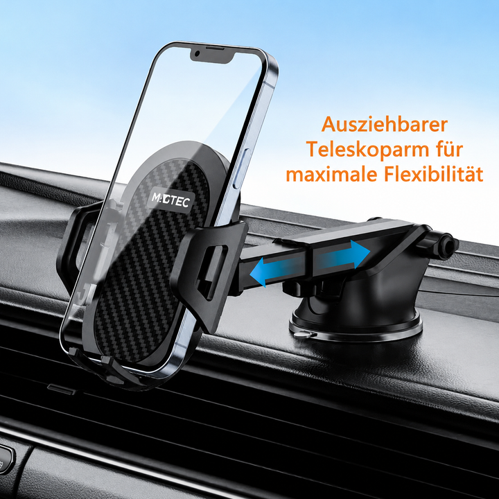 Handyhalterung Saugnapf mit ausziehbaren Teleskoparm – Carbon-Optik