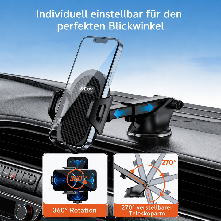 Handyhalterung Saugnapf mit ausziehbaren Teleskoparm – Carbon-Optik