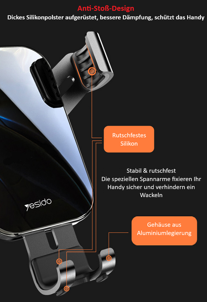YESIDO Schwerkraft Auto-Handyhalterung aus Aluminium &amp; Glas