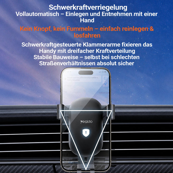 Handyhalterung Aluminium Lüftungsgitter – automatische Verriegelung