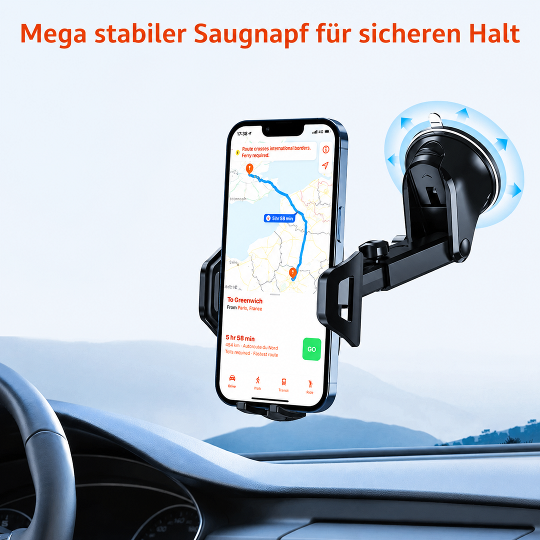 Handyhalterung Saugnapf mit ausziehbaren Teleskoparm – Carbon-Optik