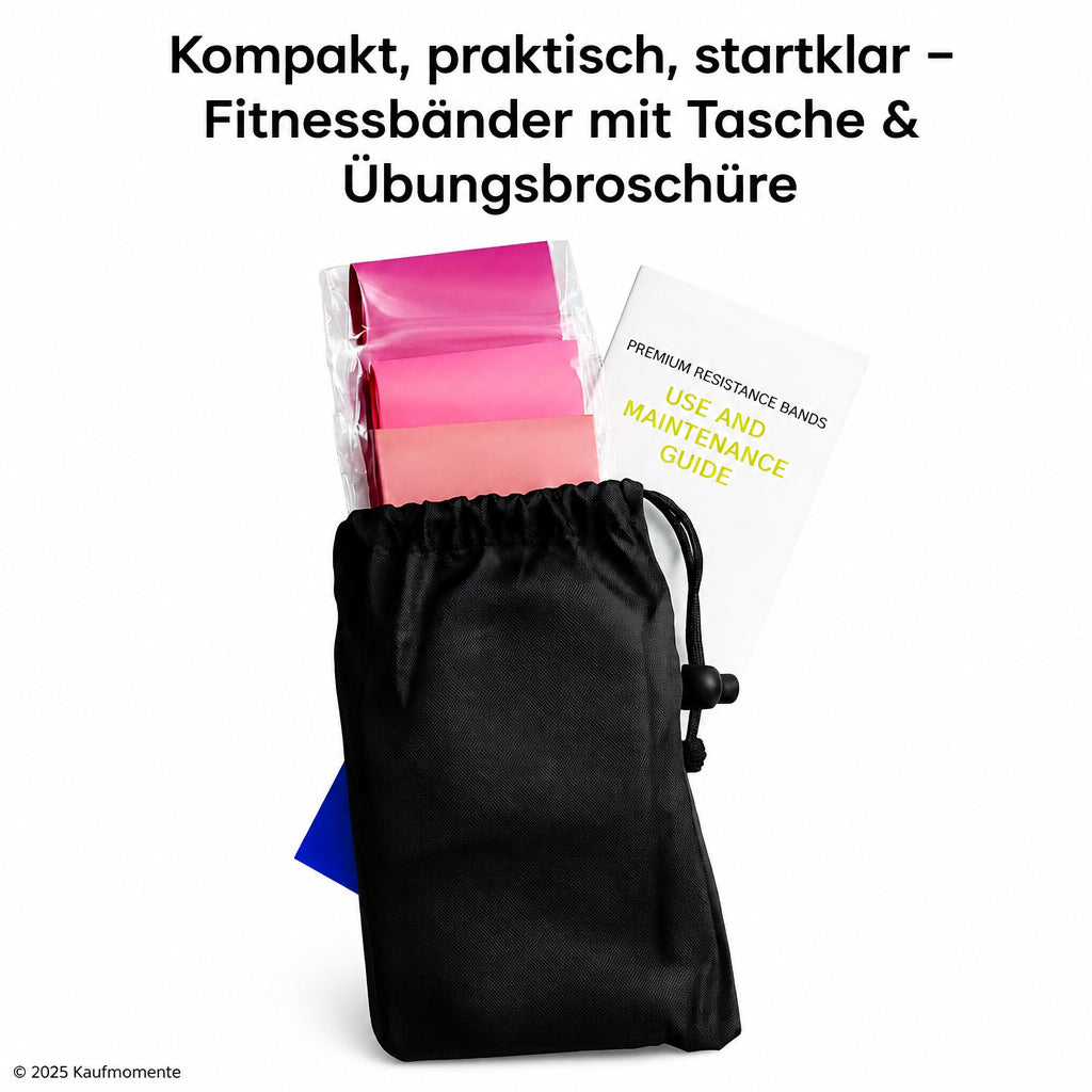 Fitnessbänder 5er Set - Latex o. TPE, inkl. Beutel &amp; Übungsanleitung