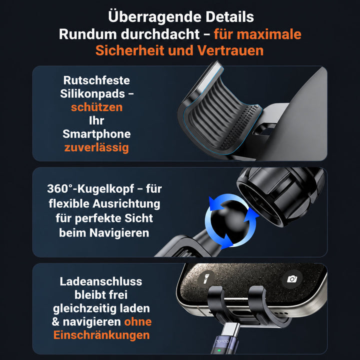 Handyhalterung Aluminium Lüftungsgitter – automatische Verriegelung