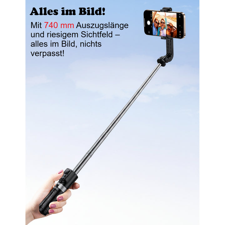 Selfie Stick mit Stativ &amp; Bluetooth Fernauslöser | 74 cm Auszug, 10 m Reichweit