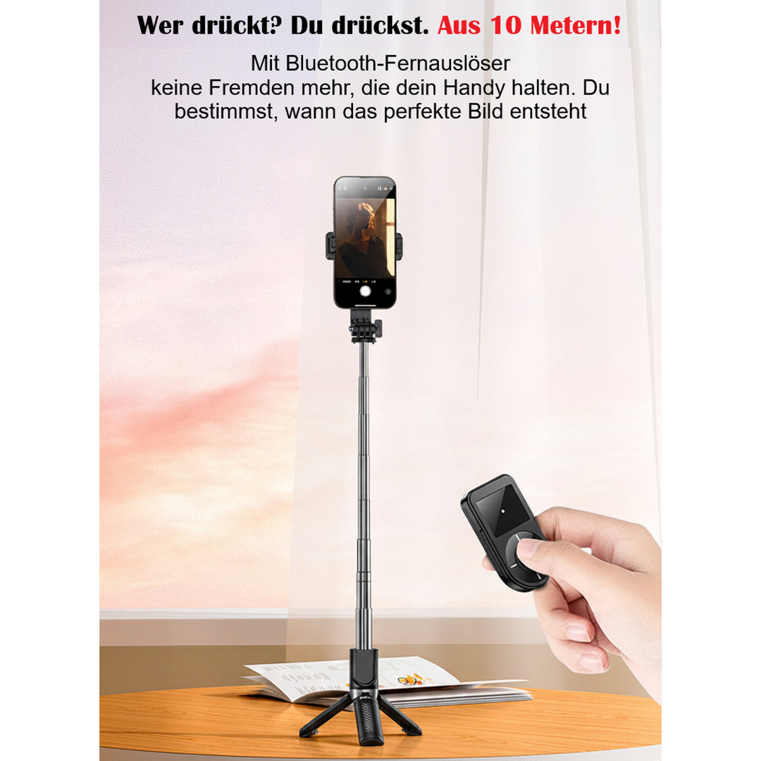 Selfie Stick mit Stativ &amp; Bluetooth Fernauslöser | 74 cm Auszug, 10 m Reichweit