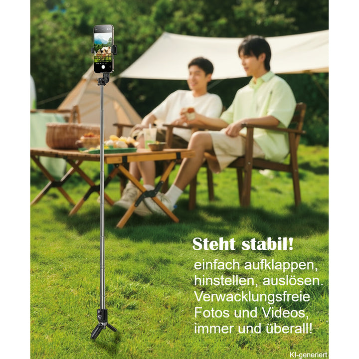 Selfie Stick mit Stativ &amp; Bluetooth Fernauslöser | 74 cm Auszug, 10 m Reichweit
