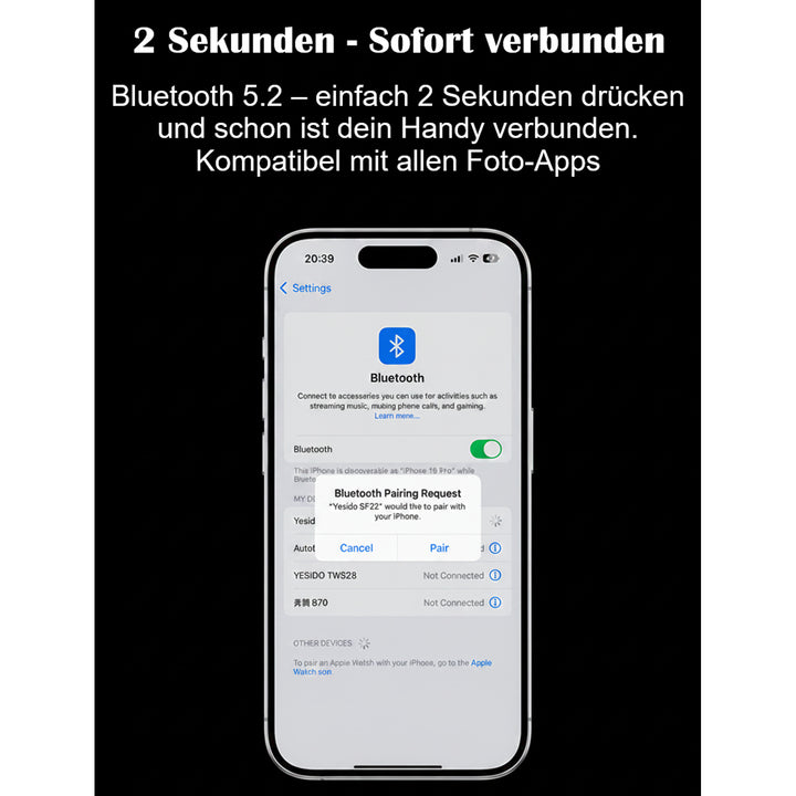 Selfie Stick mit Stativ &amp; Bluetooth Fernauslöser | 74 cm Auszug, 10 m Reichweit